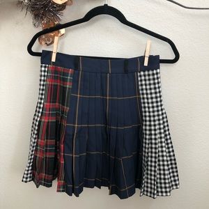 Zara Pleated Mini Skirt XS Plaid Check Patchwork